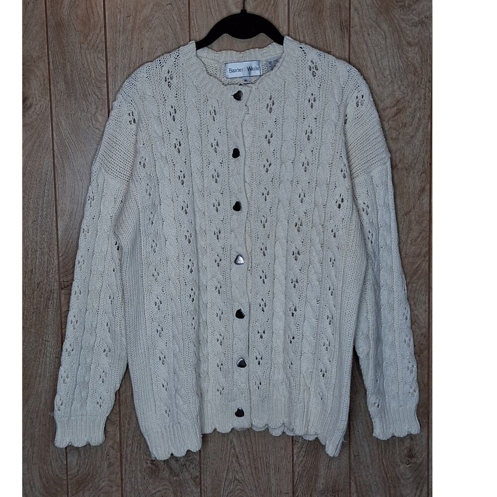 Vintage Baxter & Wells Off White Cable Knit Button Down Size XL